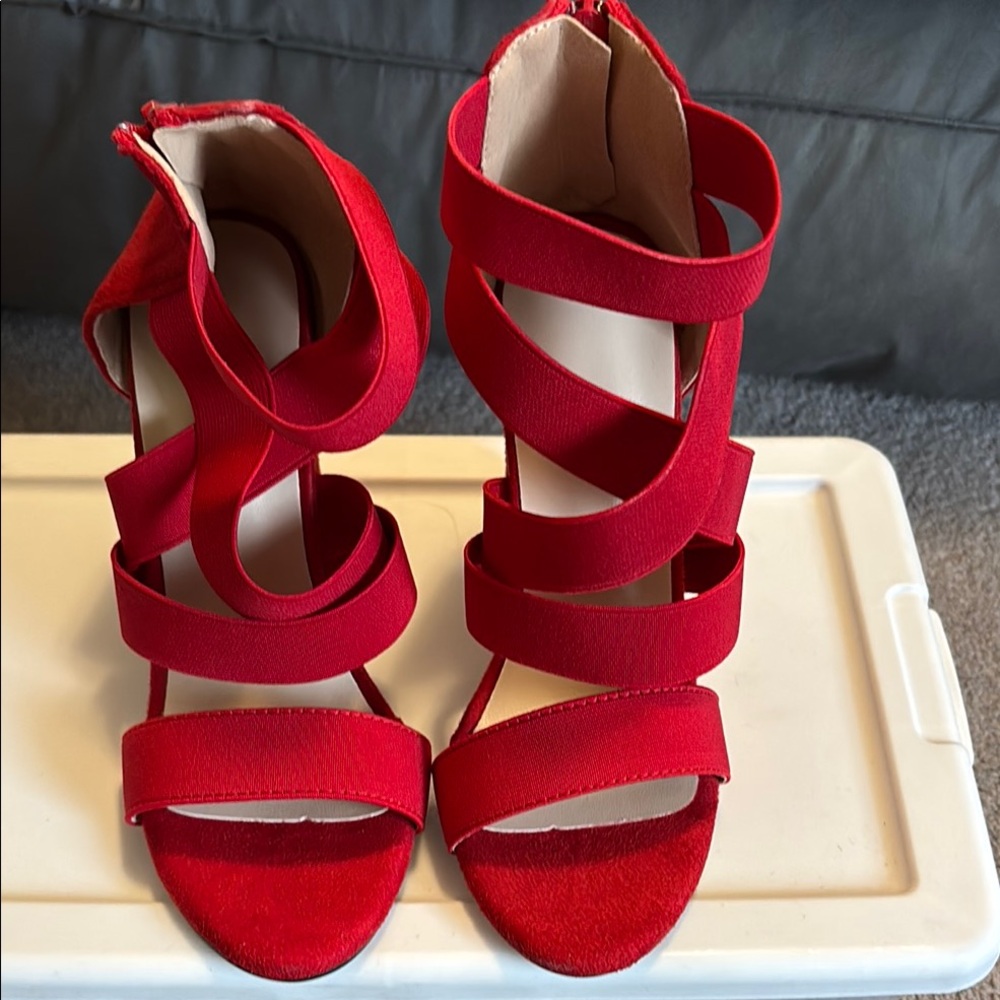 Elegant Red Strappy Women's Heels